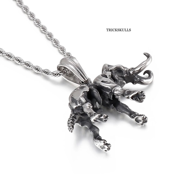 Mastodon Elephant Ghost Skeleton Skull 316 Stainless Steel Pendant 60cm Chain - Picture 2 of 11